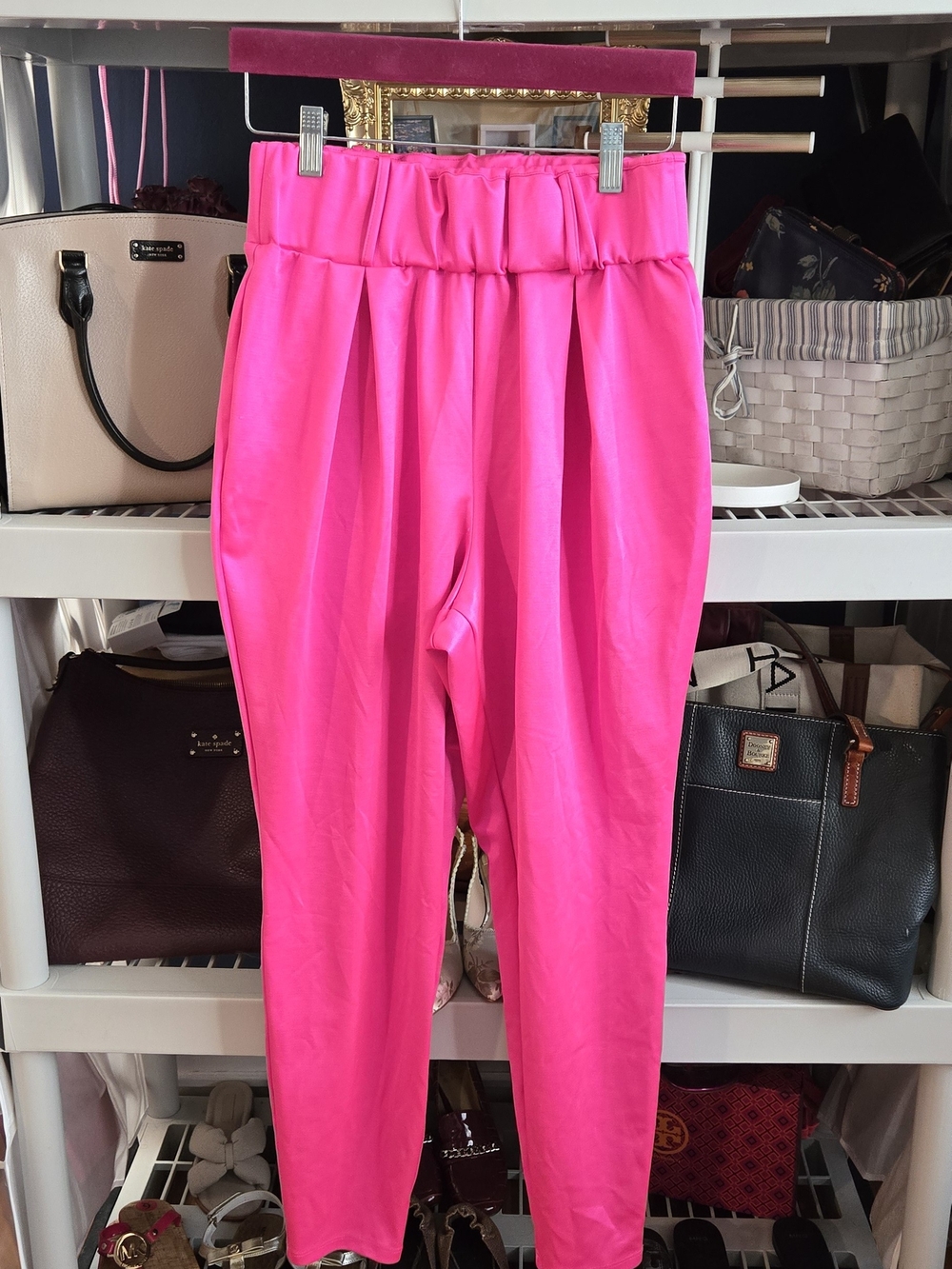 ASOS Bright Hot Pink Pleated Tapered Trousers